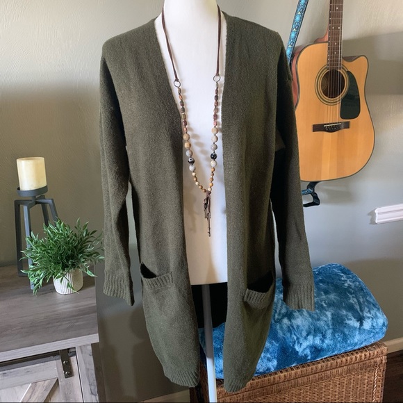 Olive Green Longline Cardigan - Picture 1 of 7